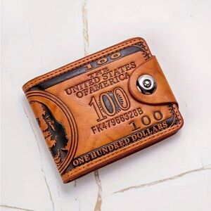 Vintage-Style Tan Wallet with Dollar Design